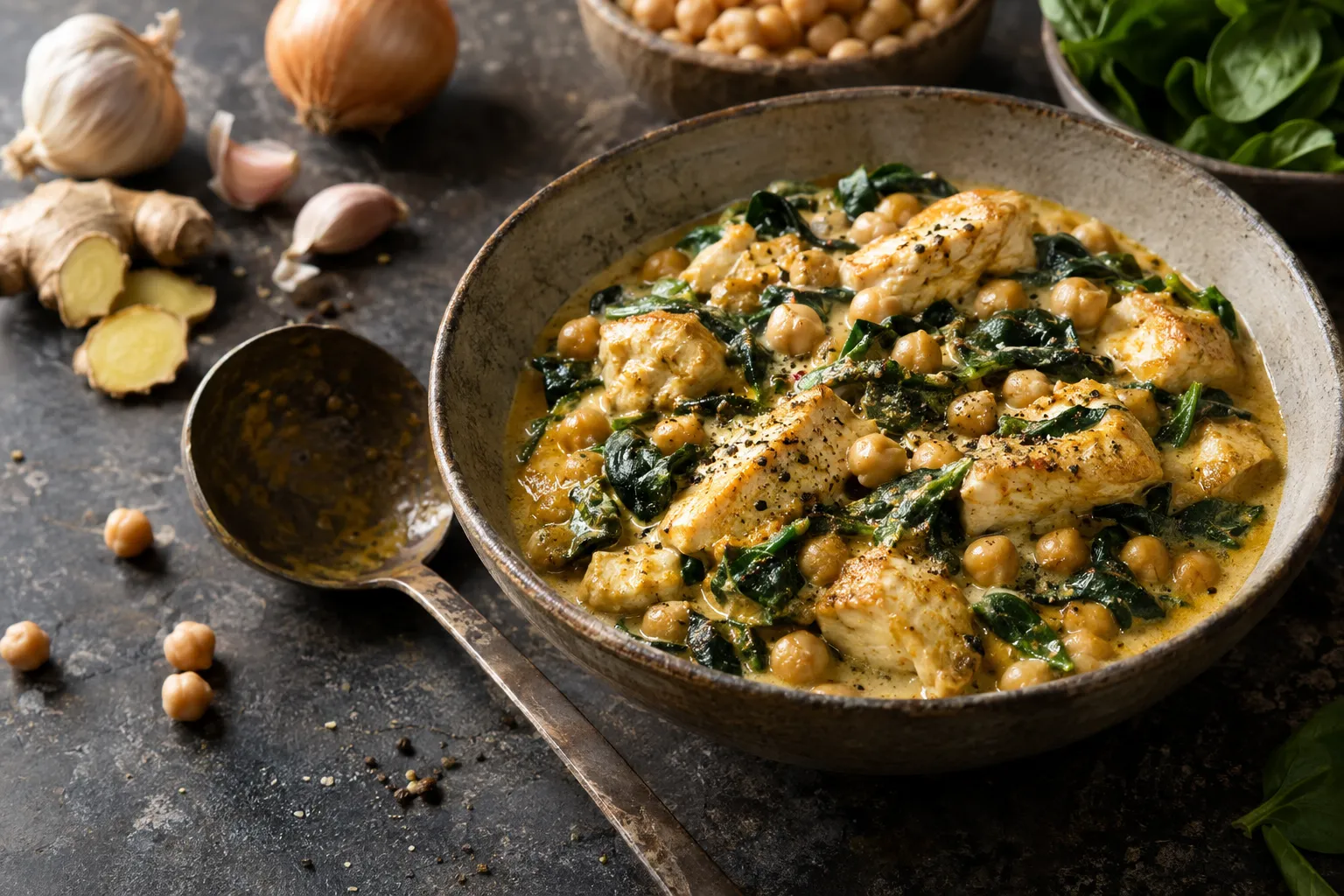 Hähnchen-Curry mit Kichererbsen und Skyr