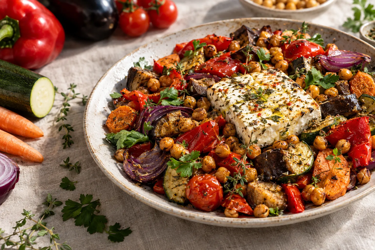 Ofengemüse mit Kichererbsen und Feta